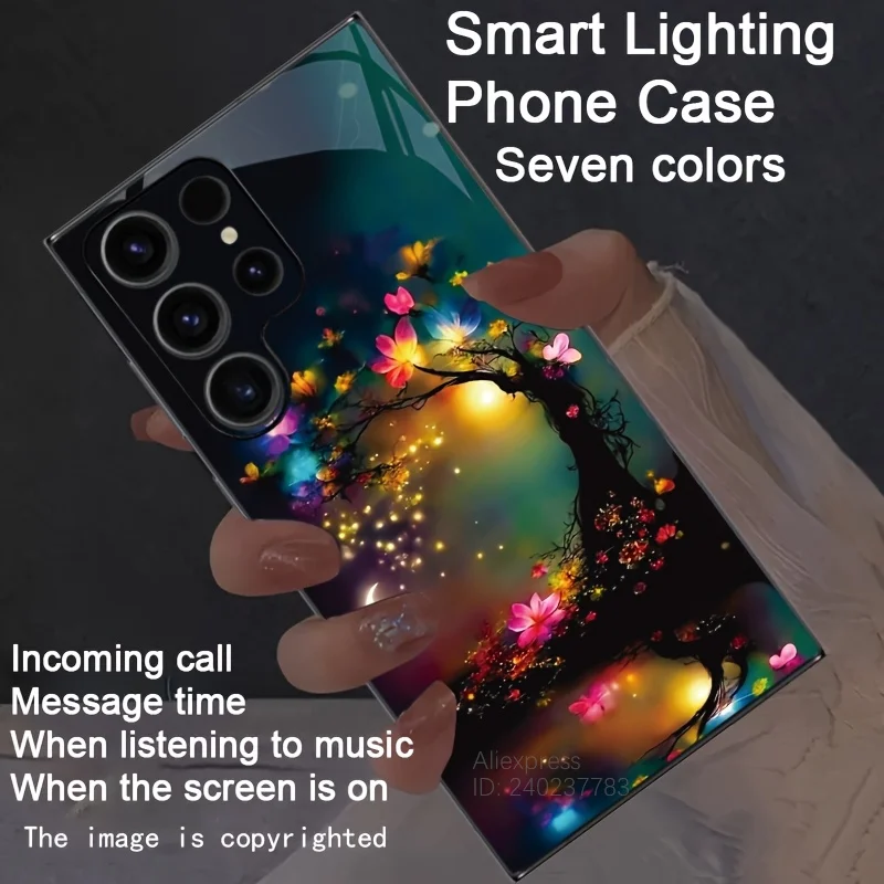 

Night Starry Flower Sea LED Flash Cover For Samsung S25 S24 S26 S22 Ultra S21 S23 FE A34 A35 A55 A35 Glass Case Luminous Shell