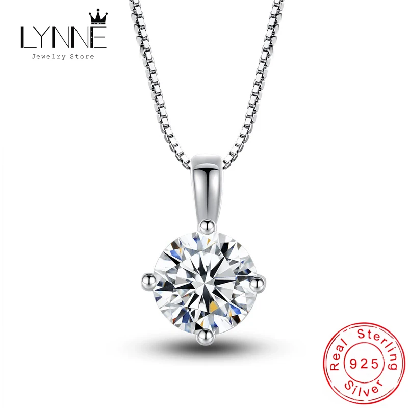 

925 Sterling Silver Classic Simple Six Claws Round AAA Zircon Pendant Necklaces Women Fashion Jewelry Rhinestone CZ Choker Gift