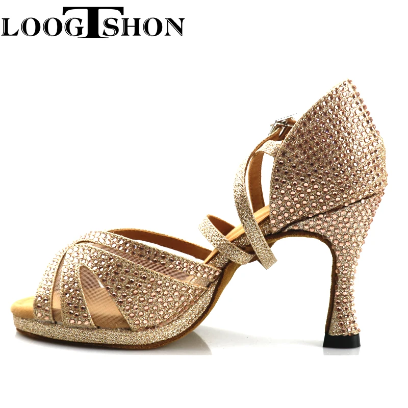 LOOGTSHON heel shoe For Women Salsa Dance Shoes Woman Sandals With Platform Silver Dance Shoes Rhinestone Indoor performance