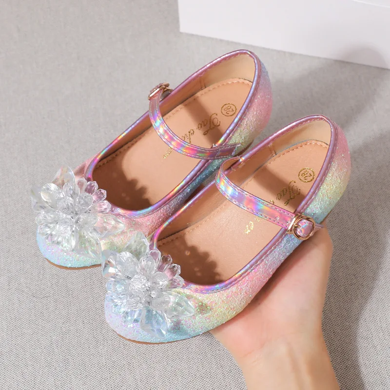 Sandal anak perempuan, sandal anak perempuan kulit Glitter, sepatu pesta, sepatu putri hak tinggi, sepatu dansa Latin, berlian imitasi, kupu-kupu, untuk anak perempuan