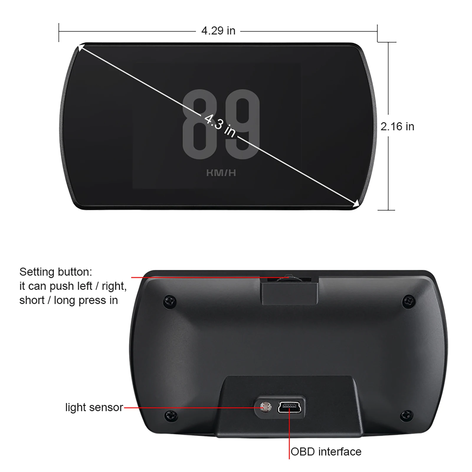 P12S Car Head Up Display For HUD OBD Digital Speed Meter On-Board Computer With Overspeed Alarm Water Temp Meter Voltage RPM