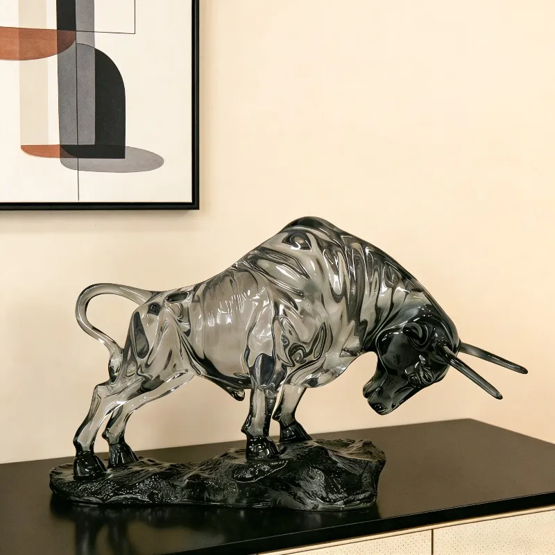 Figurine Bullish Transparent Art Horse Decoration Resin Living Room Wine Cabinet Office Cattle Statuette Decorations Gift