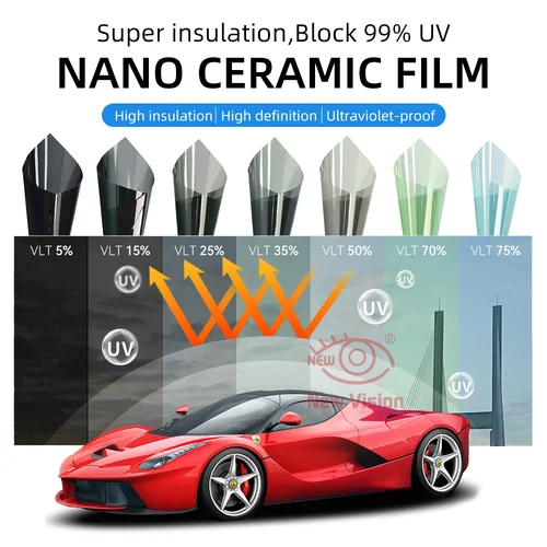 Imagen 2 del producto 1mX5m VLT05%-75% película de ventana frontal de alta definición película tintada de coche IRR99% protección Solar tinte de ventana Nano cerámica