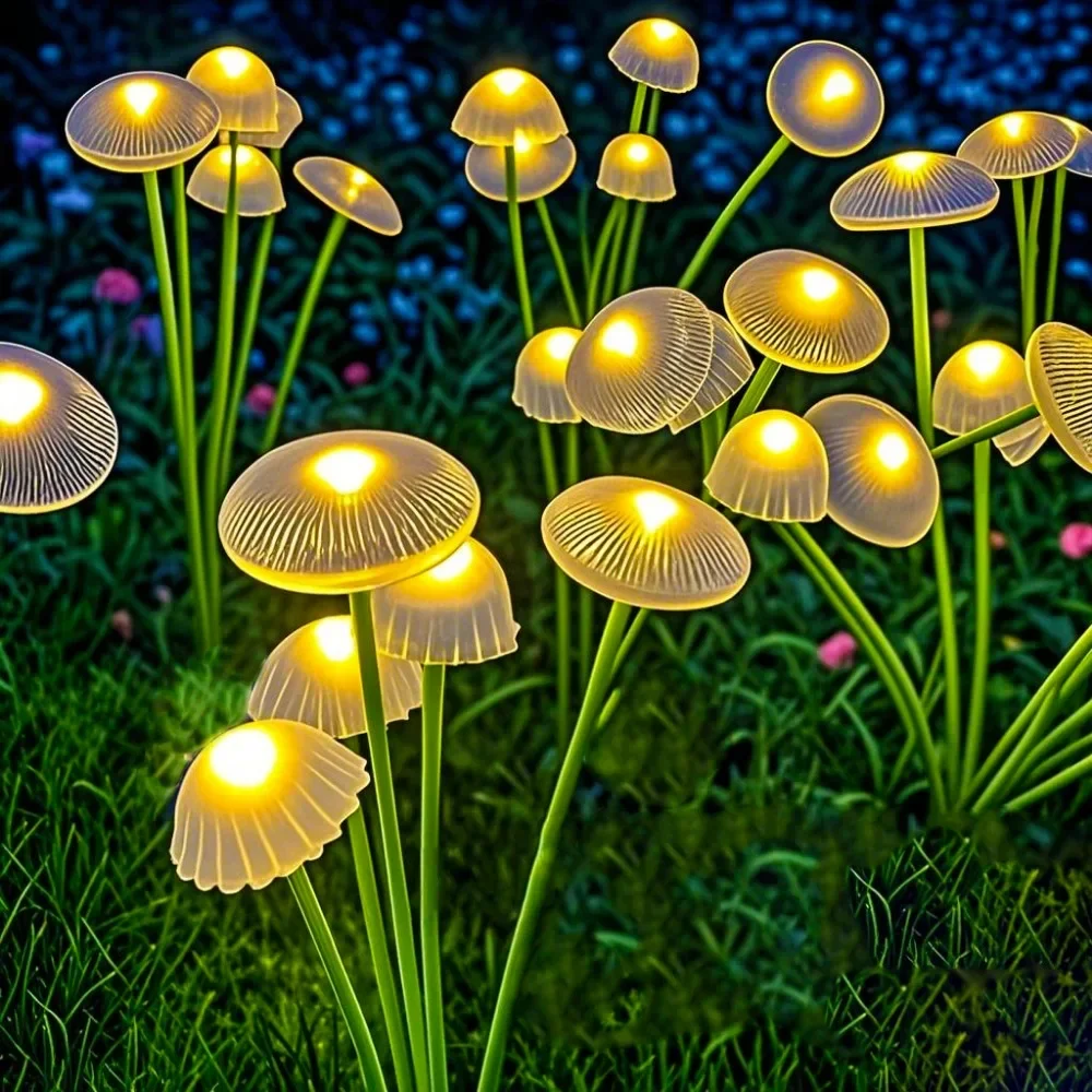 Dual Mode LED Solar Garden Lights Waterproof Mushroom Design for Yard Patio Pathway Decor Jellyfish Ambient Lighting