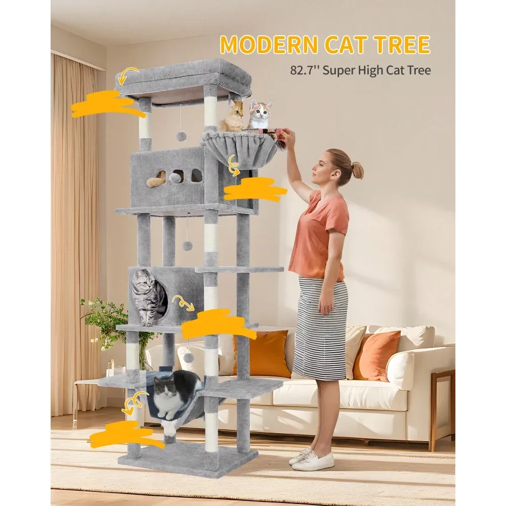

Cat Tree Rascadores Para Gatos Cat Supplies 82.7Inch Cat Tree, Large Cat Tower For Indoor Cats, Condo With Perch, Cat House Furn