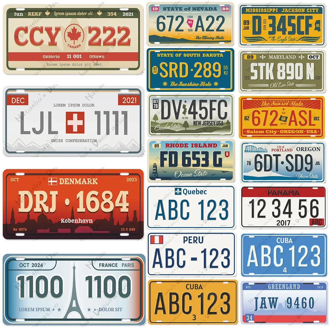 Car Number Decorative Plate Vintage Poster Metal Signs Poster Countries Metal Plate Club Bar Home Wall Industrial Decoration