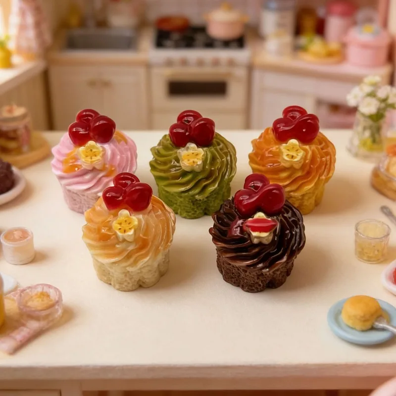 Mini Sakura Cupcake Ornament for Micro‑landscape Scene Layout Resin Craft Accessory Tabletop Embellishment Handcraft DIY