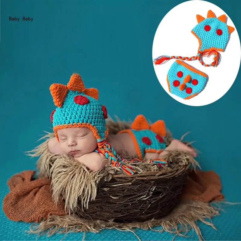 

Baby Boy Girl Newborn Kids Hat Cap Scarf Shawl Beanie Hair Accessories Dinosaur Dragon Photo Pros Handmade Costume Q81A