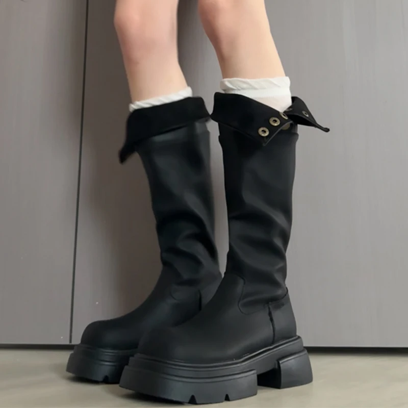 

Женские высокие сапоги на плоской подошве, туфли на платформе, сапоги челси до колена, зимняя прогулочная обувь, трендовые зимние ботинки 2025, повседневные Mujer Zapatos