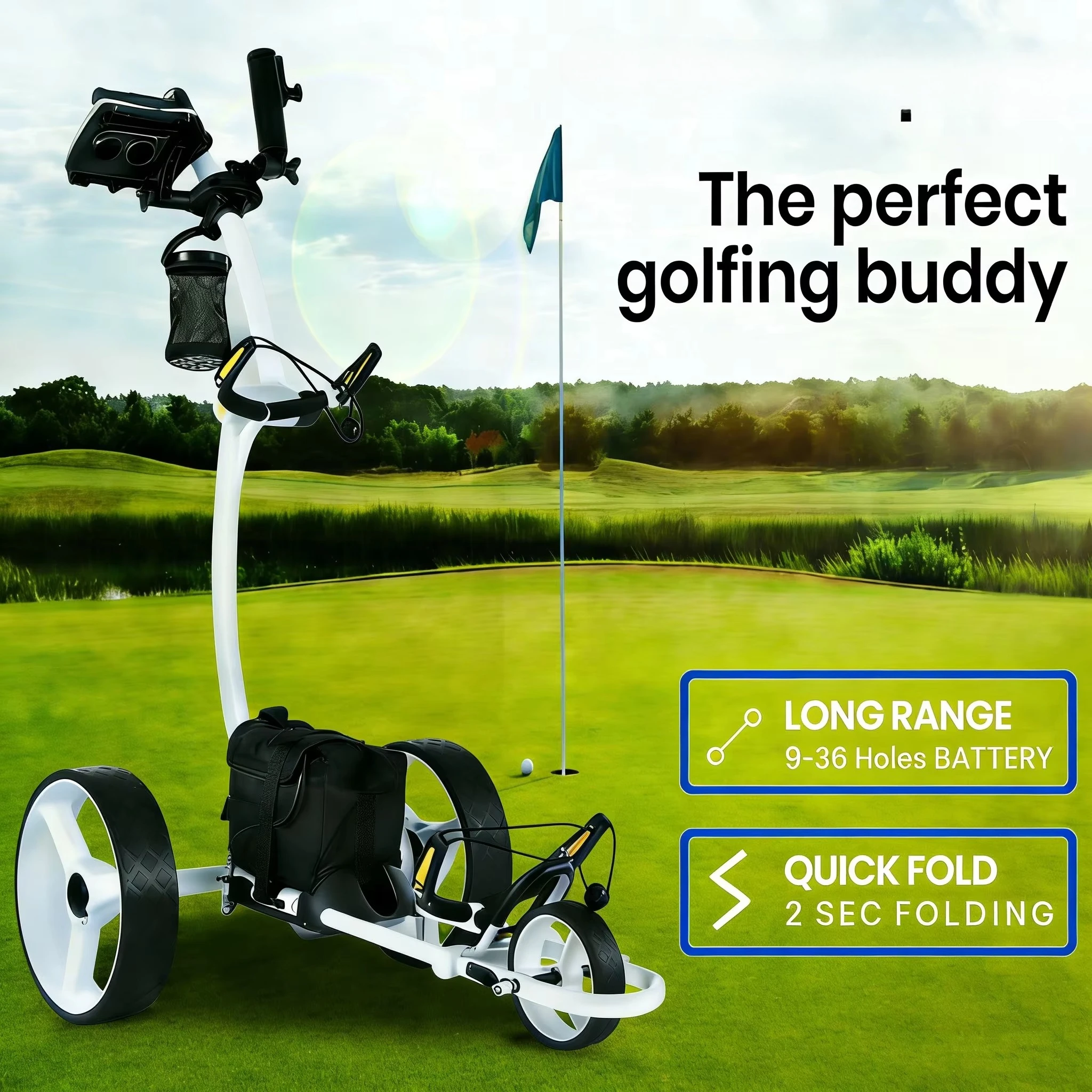 Electric Golf Trolley with 36-Hole Battery Smart Charger Free Wheel System for Course Bag Transport