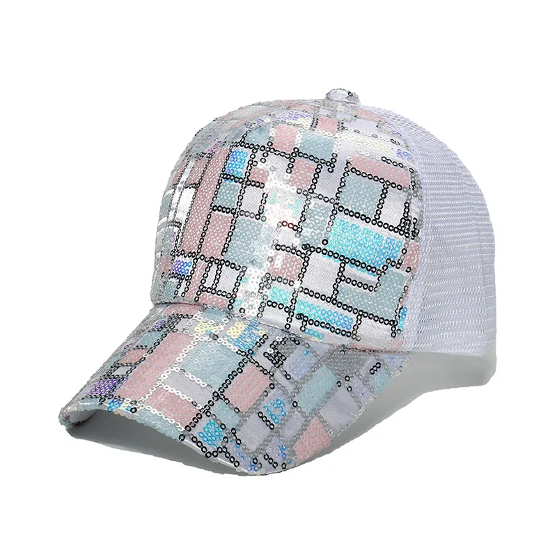 Korean Style Sequin Mesh Cap for Women, Summer Breathable Sun Protection Duckbill Baseball Hat