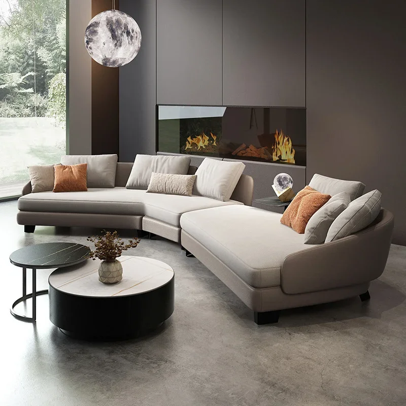 A Modern Italy Style Luxury Medium Semi-round Sofa Living Room Genuine Leather Sofa With Stainless Steel Leg
