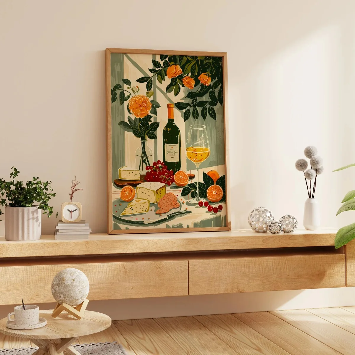 خمر طاولة طعام البحر الأبيض المتوسط الغذاء التوضيح قماش طباعة ملصق لغرفة المعيشة المطبخ ديكور المنزل المشارك غير المؤطرة #3