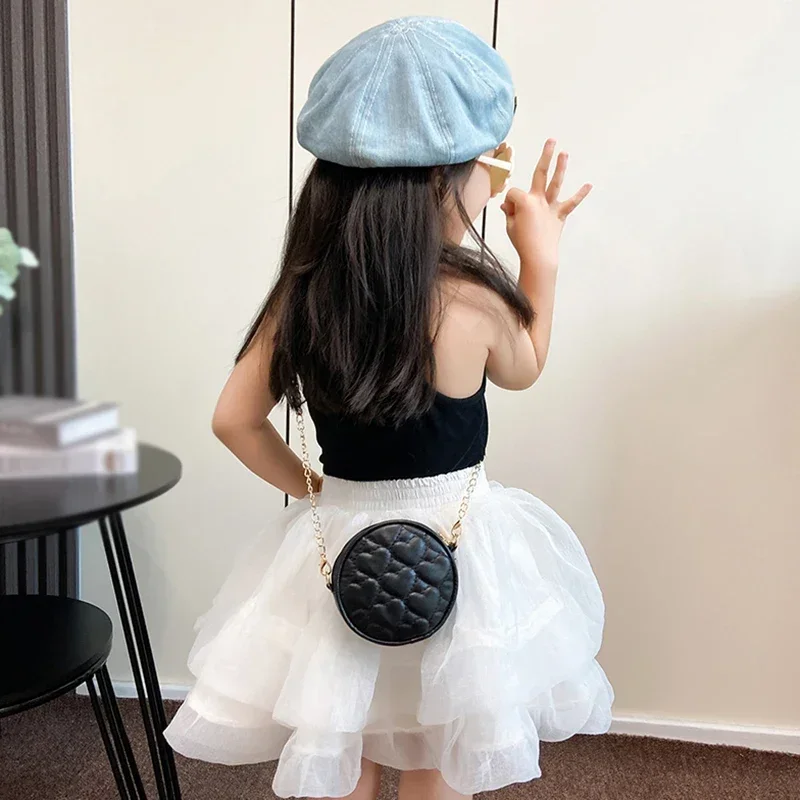 Korean Children Pink PU Leather Shoulder Bag Baby Girls Mini Round Coin Purse Handbags Princess Chain Crossbody Bags Kids Сумка