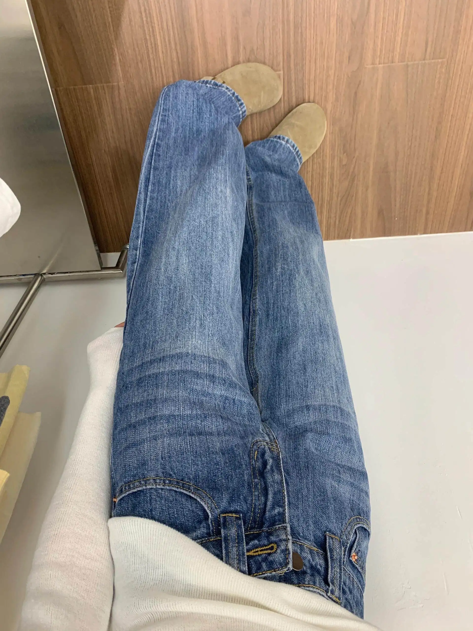 

American Style Retro Washed Loose Straight Leg Jeans Women's Spring New Spicy Low Waist Narrow Version Wide Leg Pants