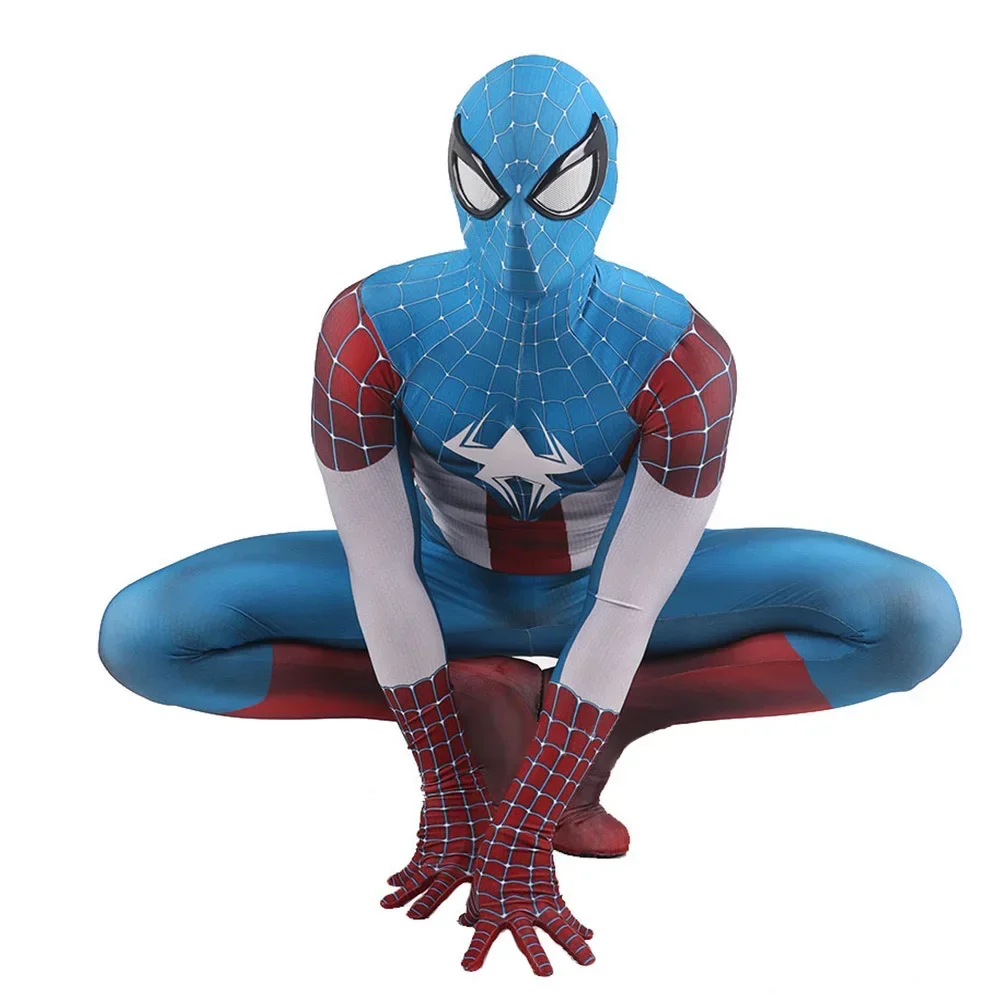 Captain America Spider Cosplay Superheld Spandex 3D Gedrukt Captain America Zentai Pak Romper Halloween Kostuum Outfit Volwassen