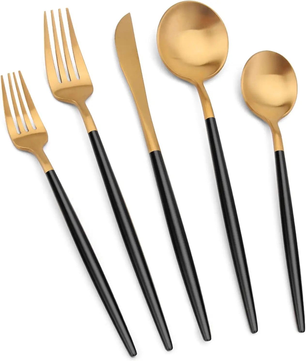 

20-Piece Matte Gold Silverware Set with Black Handle, Stainless Steel Cutlery for 4, Satin Finish
