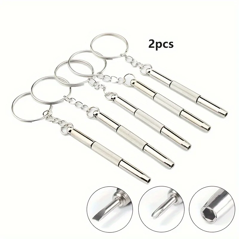 2pcs Portable 3 In 1 Screwdriver Eyeglass Sunglass Watch Repair Screwdriver Set Keychain Stainless Steel Mini Screwdriver Hand T