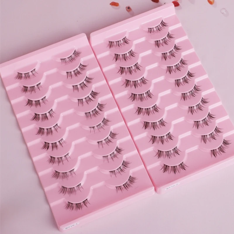 10 pezzi per ragazze carine effetto eyeliner spesso 11 mm dall'aspetto naturale logo personalizzato dai capelli neri ciglia a fascia sottile strato 3D