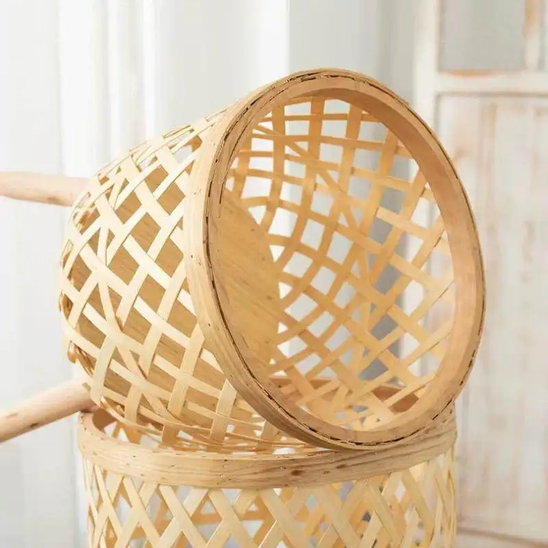 New Chinese-style movable plant basket hand-woven living room plant frame balcony decoration flower pot wood woven basket