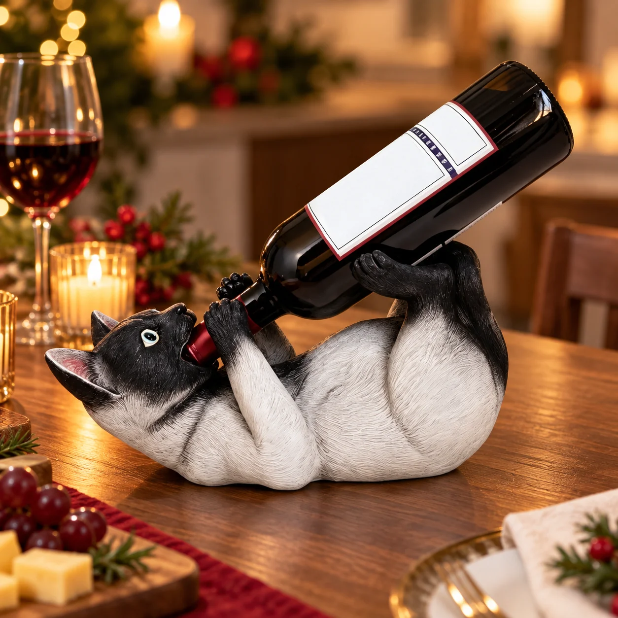 Cat Wine Bottle Holder Resin Wine Rack Funny Animal Sculpture for Home Bar Kitchen Table Decor,Christmas gift