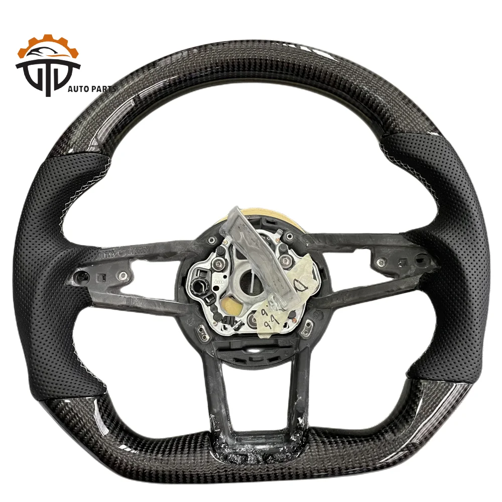 Car Suppliers Glossy Carbon Fiber Steering Wheel With Perforated Leather For Audi R8