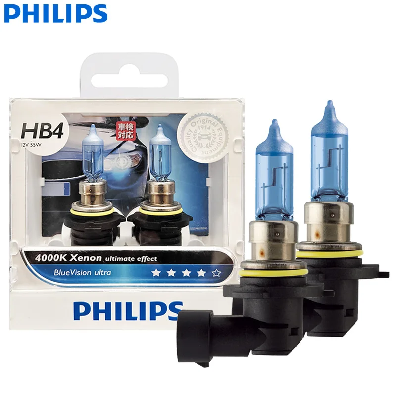 

Philips BlueVision Ultra HB4 9006 Автомобильная галогенная фара 12 В 55 Вт P22d 4000 Ксеноновый белый ECE Оригинальный Hi/Lo Beam 9006BVUS2