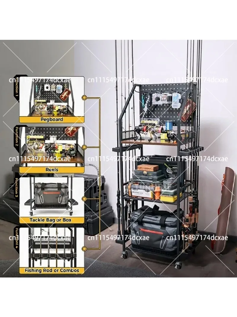 Fishing Rod Reel Holder Storage Rack Tackle Organizer Multi-Purpose Shelf for Home Garage Vehicle