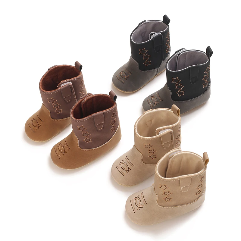 Hot Sales New 0-12 Months Baby Boots Cowboy Boots High Top PU Leather Boots Embroidered Soft Bottom anti slip Baby Boots