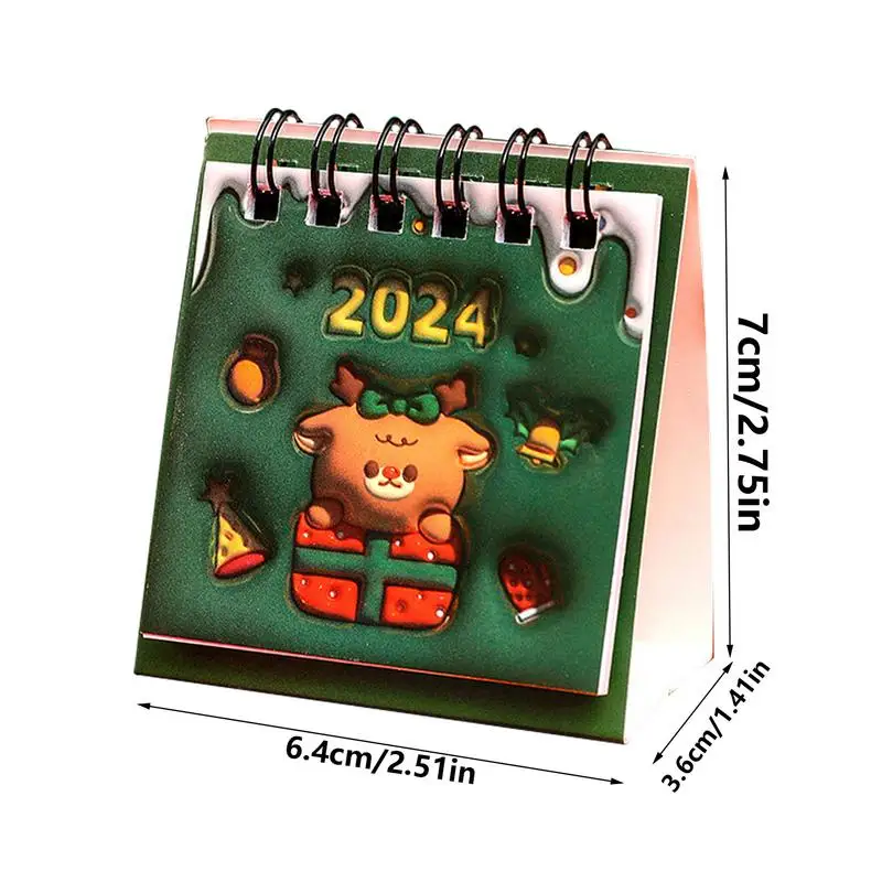 Mini calendario da tavolo 2023-2024 Mini Christmas Daily Schedule Twin Wire Binding Lovely Standing Desk Calendar 2024 per il nuovo anno