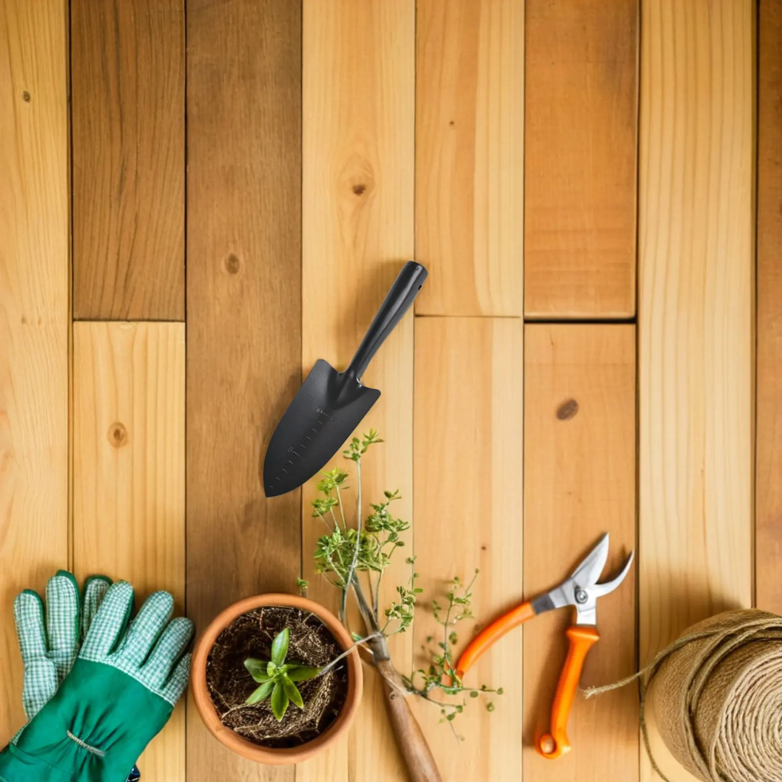 3Pcs Garden Hand Trowel Set Small Metal Gardening Tools Manganese Steel Ergonomic Handle Compact Shovel with Measuring Scale