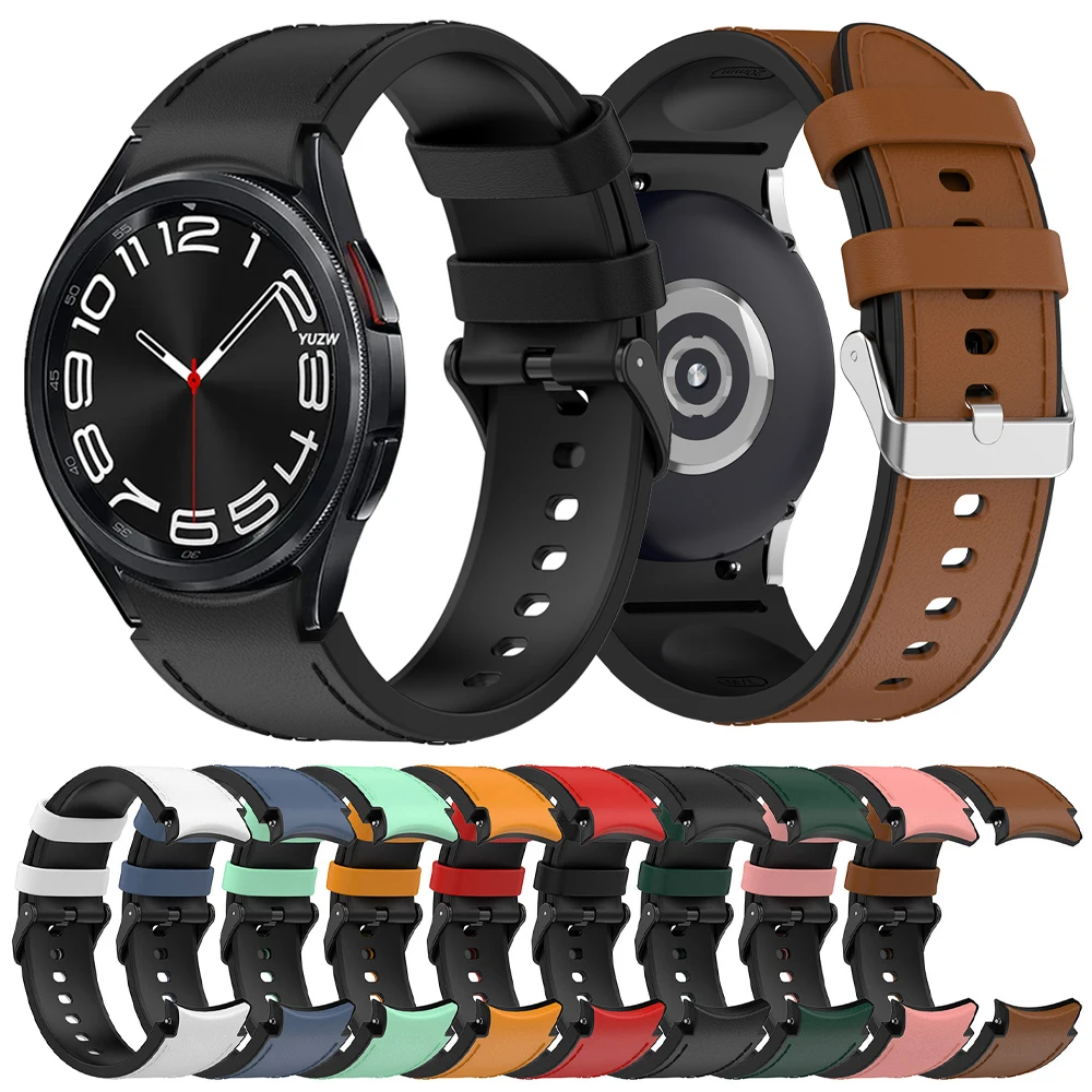 Leather and Silicone Hybrid strap for Samsung Galaxy Watch 4 6 Classic/Galaxy Watch 6 5 4 40mm 44mm Replacement Band Bracelet