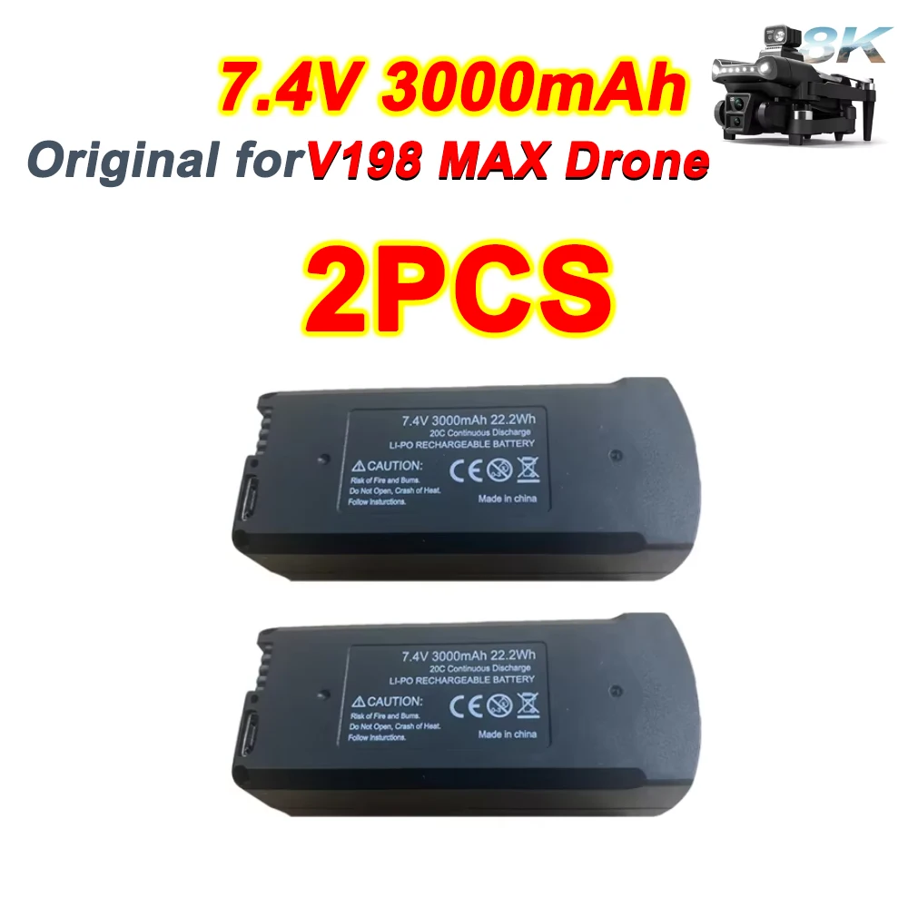 2PCS Battery Spare Part Original for V198 MAX Pro Drone Battery 7.4V 3000mAh Lipo Battery Part Accessory