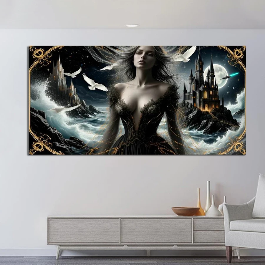 

Castle and Sexy Women Picture Large Size Diy Diamond Arts Painting Scenery Full Square Round Drill Mosaic Embroidery Kits