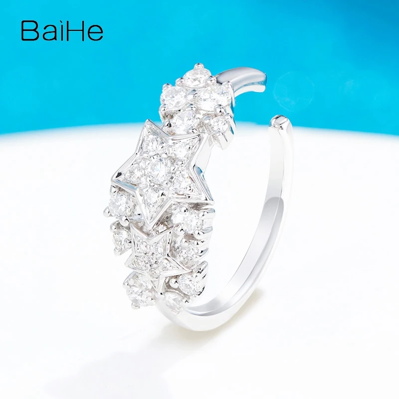 BAIHE Solid 14K White Gold 0.30CT H/SI Natural Diamond Single Ear Clip Earring Women Men Fine Jewelry Clip d'oreille Ушной зажим