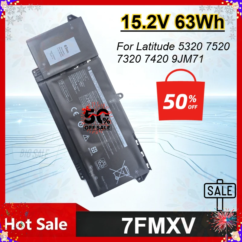 

7FMXV 15.2V 3900mAh Replacement Laptop Battery for Dell Latitude 14 7320 7520 7420 5320 for Latitude 13 5320 2-in-1 Series 9JM71