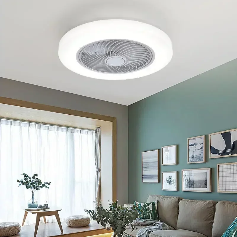 Bedroom ceiling fan with light remote control decoration circular light 52cm air invisible blade extendable silent ventilation