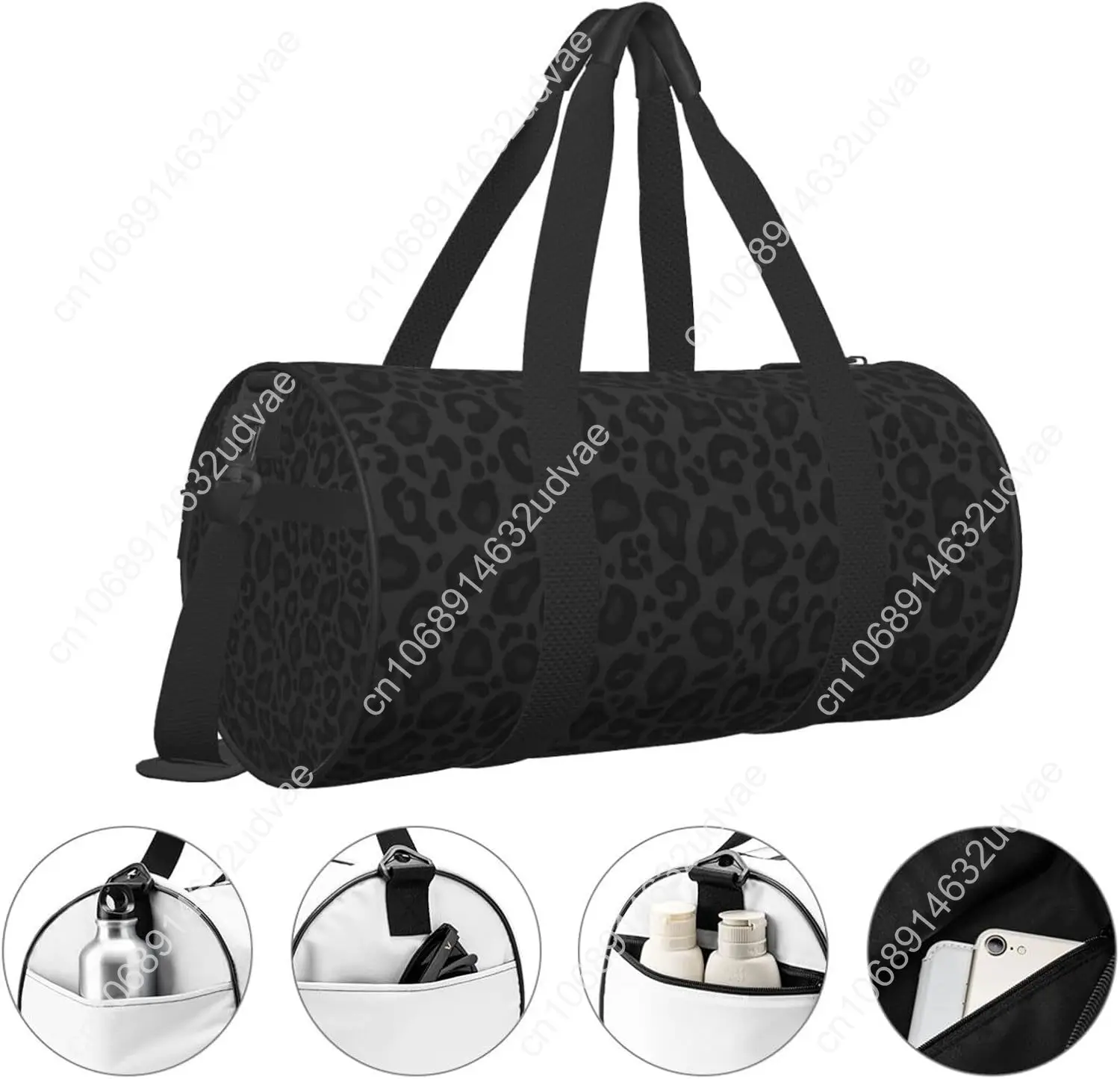 Leopard Print Black Background Sports Gym Bag Travel Duffel Bag Shoes Compartment For Men Women Foldable Lightweight Yoga Gym Sp