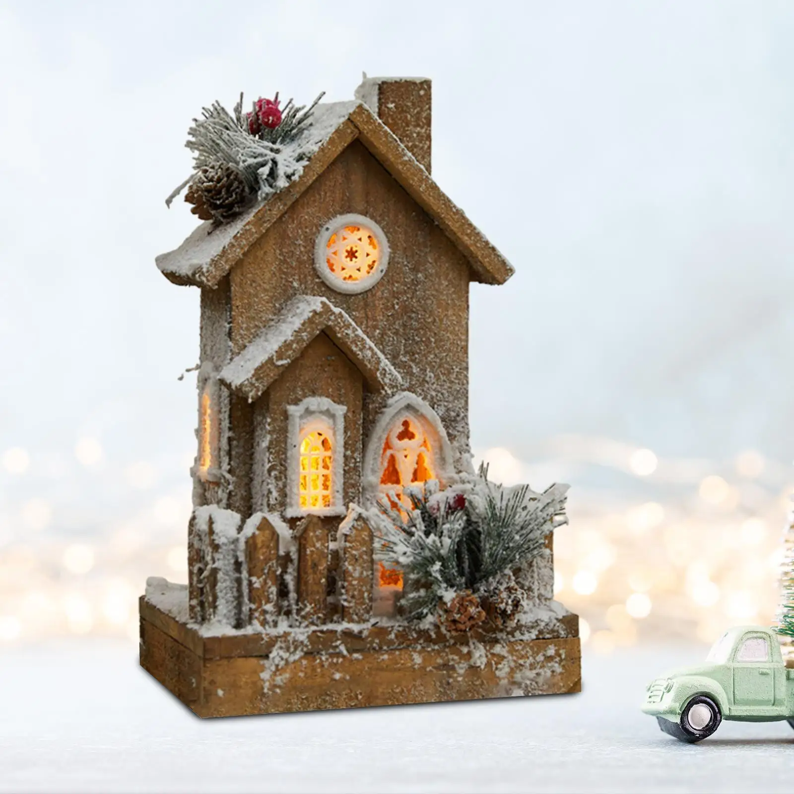 Village House with Warm Light Mini Village Scene for Holiday Christmas Home