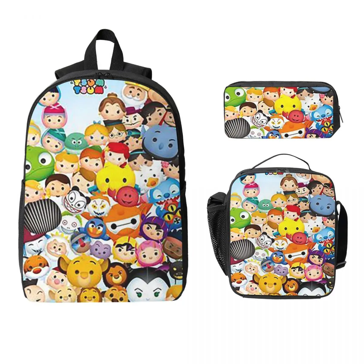 

Рюкзак Tsum Tsum, студенческий рюкзак для мальчиков и девочек, школьная сумка, компьютерные сумки на плечо, 3 шт., изолированная сумка для обеда, пенал