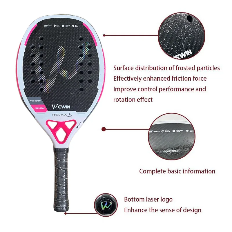 Cwin 2025 Beach Tennis 3K Full Carbon Fiber Rude Face Feminino Raquete Beach Tennis Carbon Frame Professional Masculina thumbnail 3