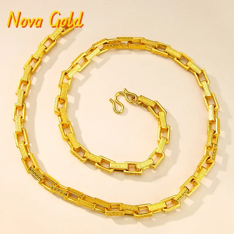 

Мужское ожерелье NovaGlod в новом китайском стиле, из настоящего золота 24K, с квадратным узором «Великая стена», 9999 пробы, модная цепочка в китайском стиле, качественное ювелирное украшение.