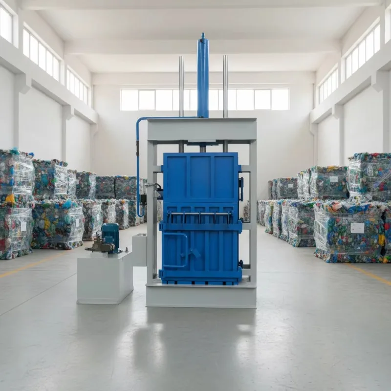 Vertical Hydraulic Compress Baler Manual Strapping Easy Operate Paper Plastic Film Bottle Carton Custom
