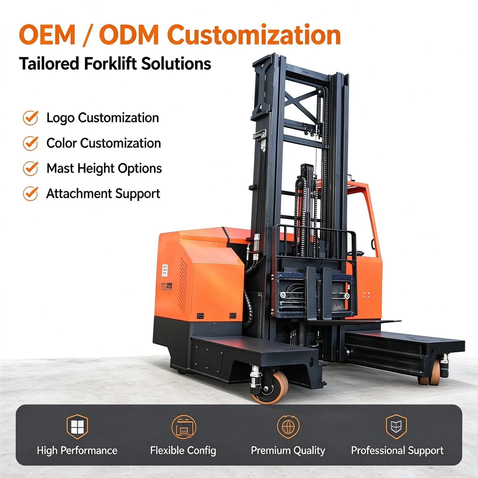Multi-directional Forklift Reach Truck Stacker 3.5 Ton  5Ton Full Way Eclectic Side Loader Forklift With Wide Body Seat
