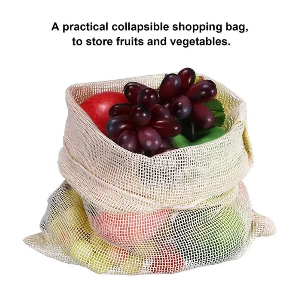 Bags9 PCS Juego de bolsas de productos de malla reutilizables para comestibles, verduras y almacenamiento Bolsas de algodón