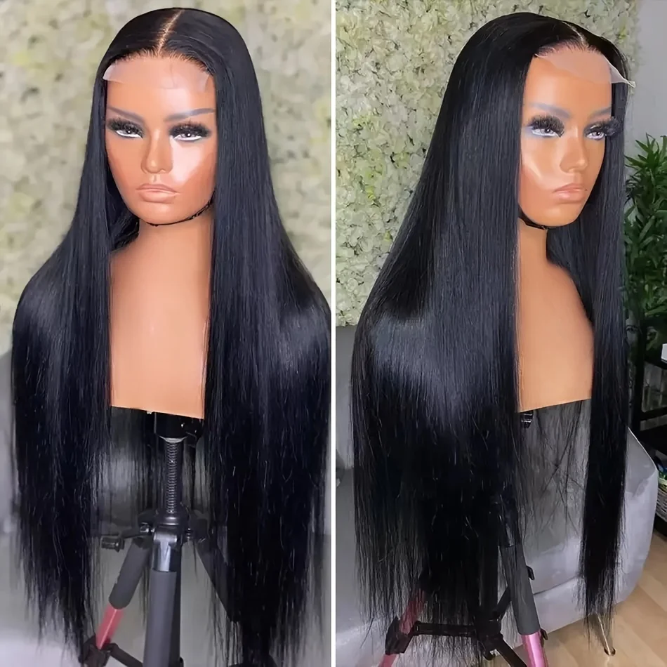 Perruque Lace Closure Wig Naturelle Lisse, Cheveux Humains, 5x5, 28 30 Pouces, Pre-Plucked, Transparent