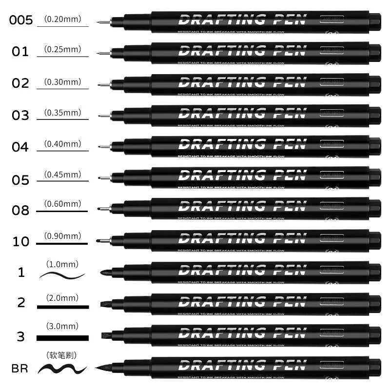 Imagem -02 - Micron Manga Marcadores Pen Grupo Caneta Agulha Escova Art Pintados à Mão Gancho Linha Canetas Esboço Fineliner Desenho Papelaria 12 Pcs