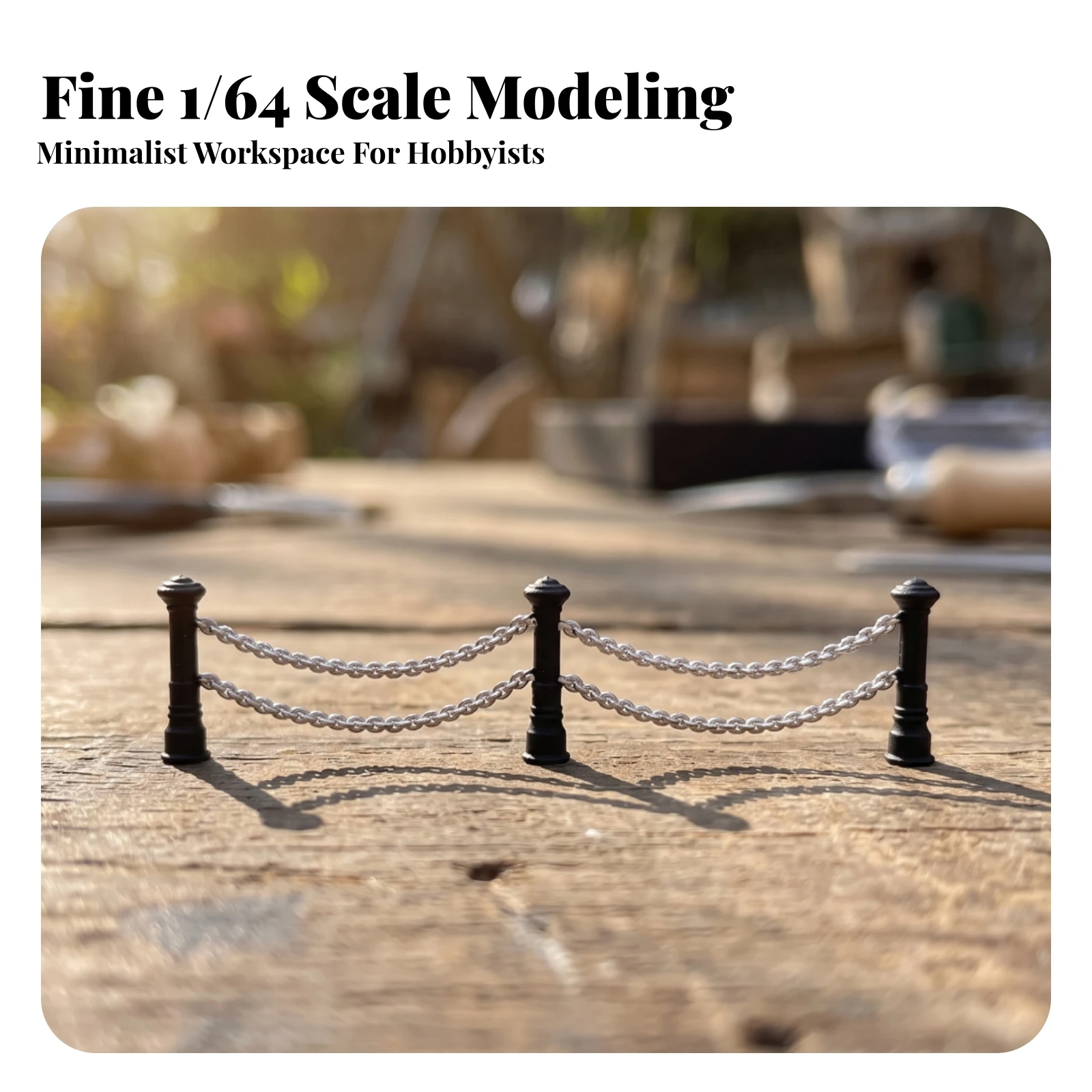 Miniature Chain Barrier Realistic Diorama Fence Scale Detailed for Hobbyists, Dioramas, Tabletop Scenes