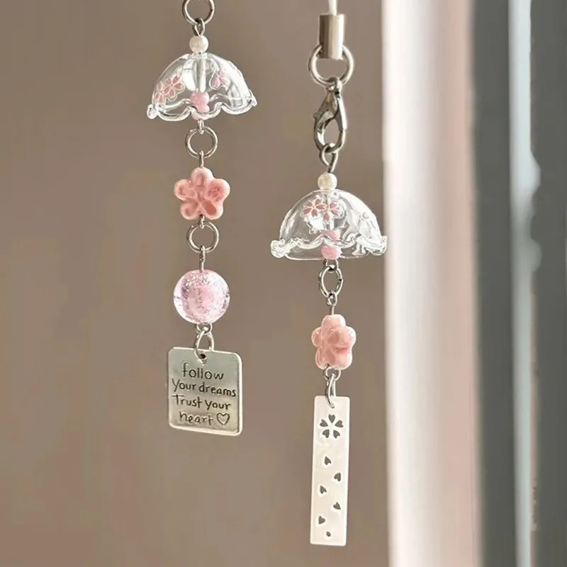 Transparent Keychain Cute Wind Chime Pendant Keyring Mobile Phone Lanyard Kawaii Bag Decorative Accessories Home Decorations
