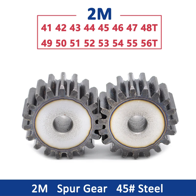 

1pc Spur Gear 2M 41T-56T Metal Transmission Gear 45# Steel 2 Modulus 41 42 43 44 45 46 47 48 49 50 51 52 53 54 55 56 Teeth